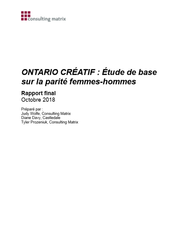 ONTARIO CRÉATIF : Étude de base sur la parité femmes-hommes.