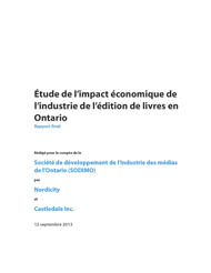 Étude de l’impact économique de l’industrie de l’édition de livres en Ontario