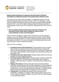 Ontario Creates submission in response to the Government of Ontario’s Consultation on Intellectual property in the postsecondary education sector