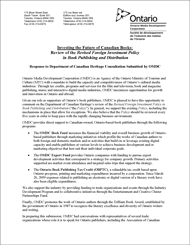 Department of Canadian Heritage Review of the Revised Foreign Investment Policy in Book Publishing and Distribution