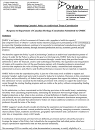 Ontario Creates submitted the attached comments to the Department of Canadian Heritage’s consultation on the Implementation of Canada’s Policy on Audiovisual Treaty Coproduction