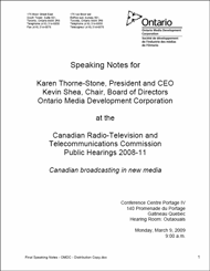 L'allocution de la SODIMO dans le cadre des audiences du CRTC sur la radiodiffusion dans les nouveaux médias au Canada